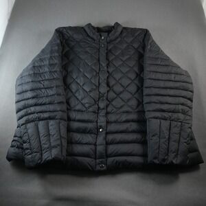 Lands End Down Quilted Nylon Puffer Jacket Womens 2X Black Snap Front